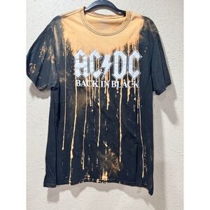 AC/DC Back in Black Bleach Drip Graphic T-Shirt Black Orange Large Band Tee